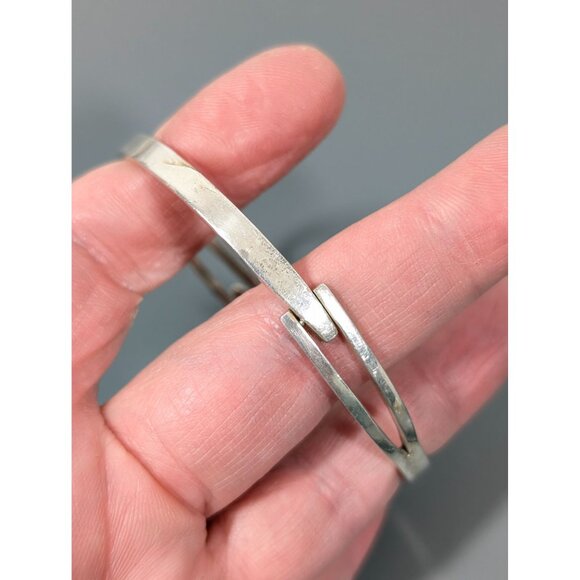 Mexico 925 Silver Modernist Hinge Bangle Bracelet 7" 15.98g - Picture 8 of 14